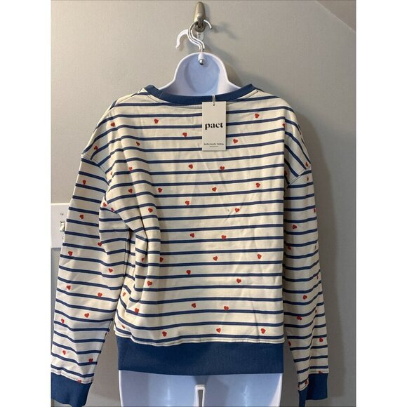 Pact 100% Organic Cotton Scattered Hearts Fleece Lined Crewneck Sweatshirt NEW L - Picture 2 of 7
